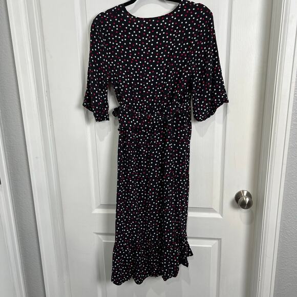 Zara Short Sleeve Black Polka Dot Wrap Midi Dress Women's Size Medium - Picture 8 of 11